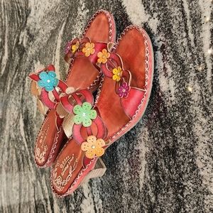 Spring Step Low Heel Boho Sandal Summer Vacation Flowery Cutouts